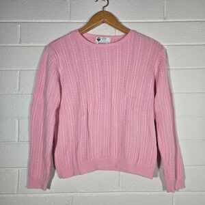 Vtg Pink Cable Knit Sweater 100% Cotton Medium‎ Oversized Preppy Country Club